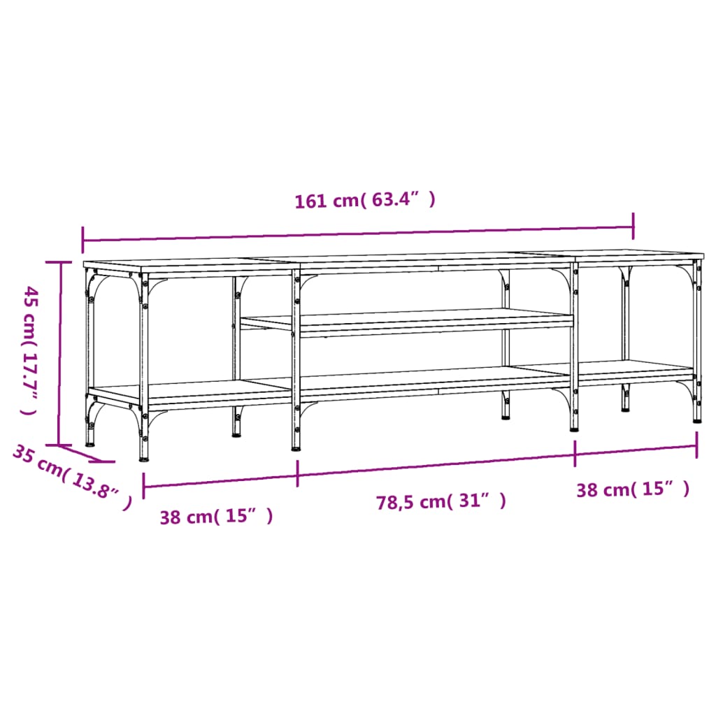 vidaXL TV omarica siva sonoma 161x35x45 cm inženirski les in železo