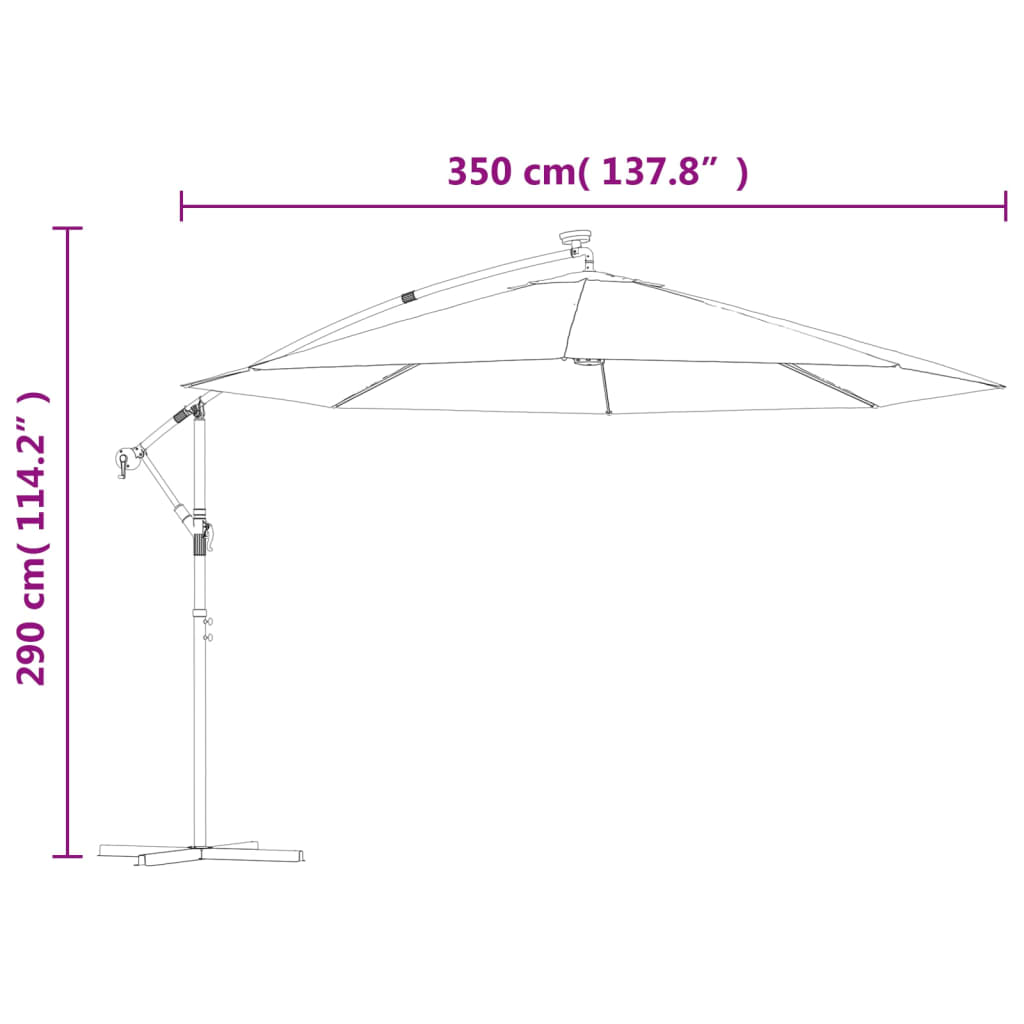 vidaXL Previsni senčnik LED luči in kovinski drog 350 cm antracit