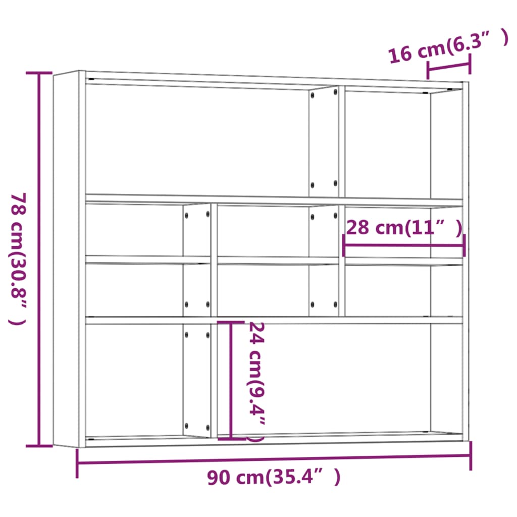 vidaXL Stenska polica dimljeni hrast 90x16x78 cm konstruiran les