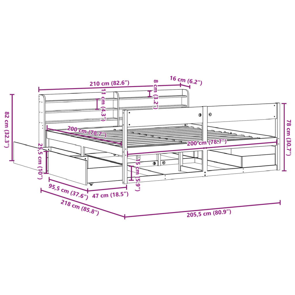 vidaXL Posteljni okvir brez vzmetnice vošč. rjava 200x200 cm borovina