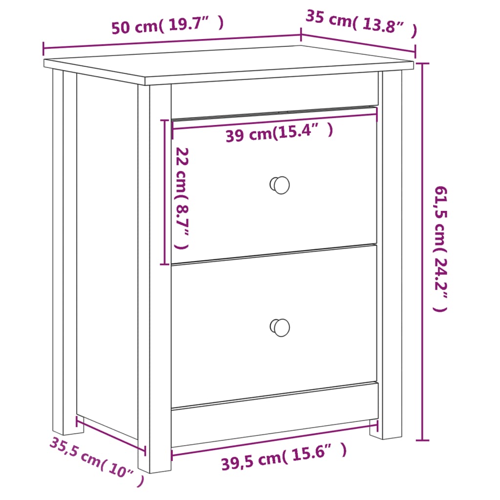 vidaXL Nočna omarica 2 kosa črna 50x35x61,5 cm trdna borovina