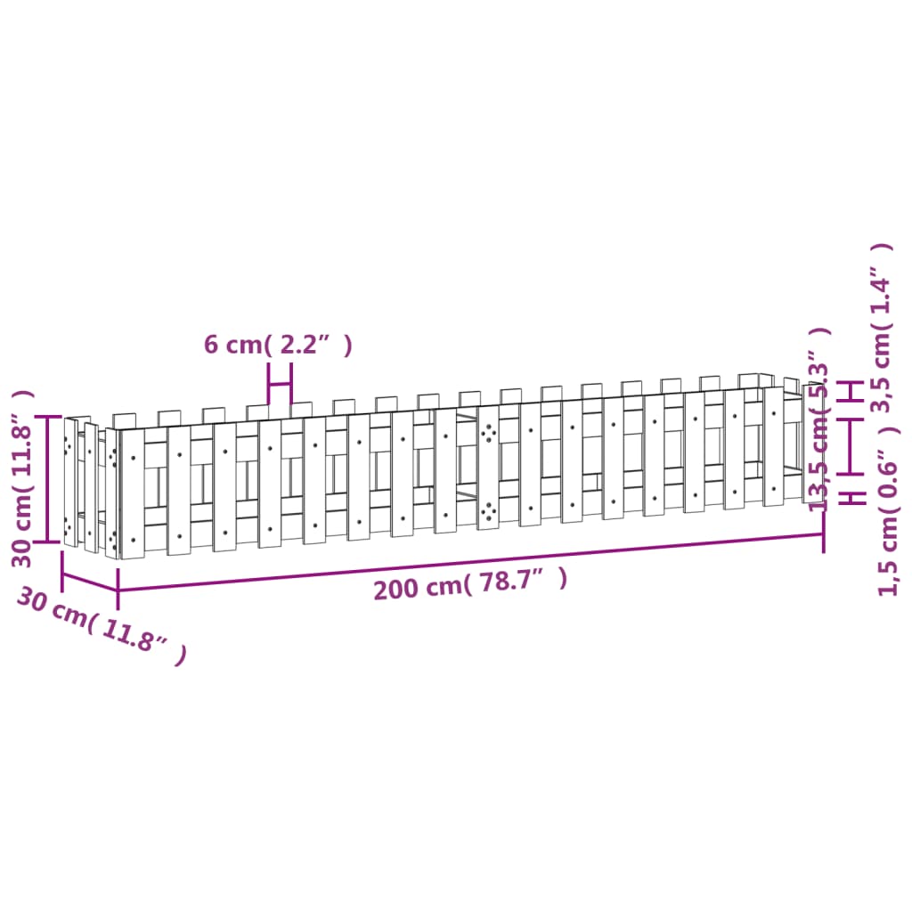 vidaXL Vrtna visoka greda z ograjico bela 200x30x30 cm trdna borovina