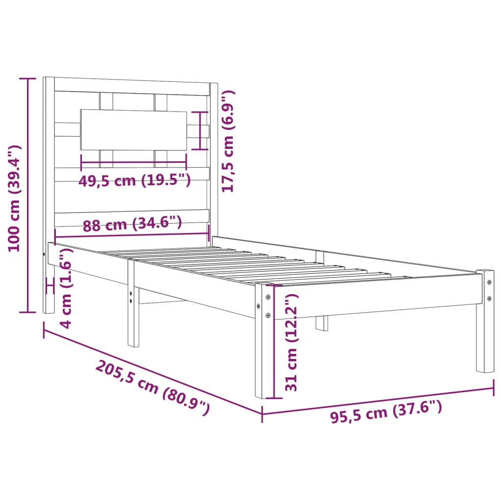 vidaXL Posteljni okvir bel iz borovine 90x200 cm