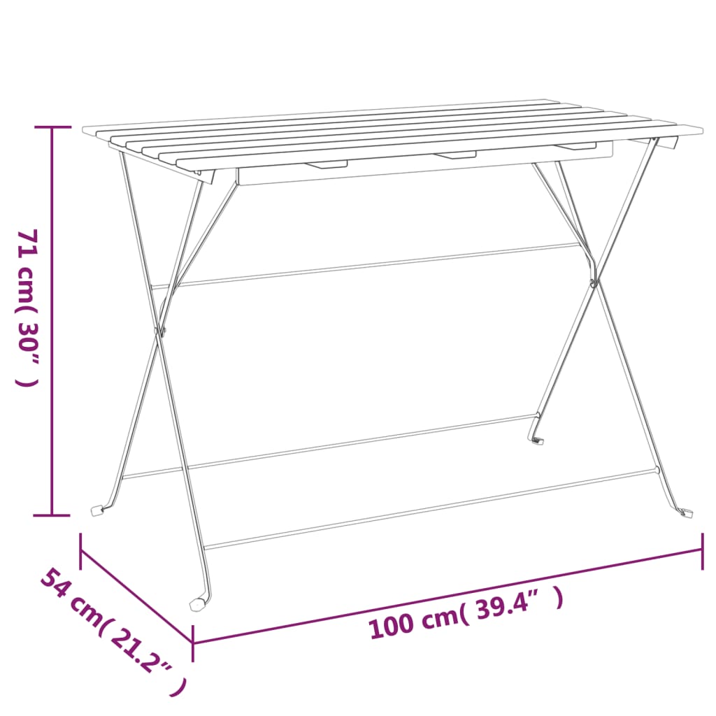 vidaXL Zložljiva bistro miza 100x54x71 cm trden akacijev les in jeklo