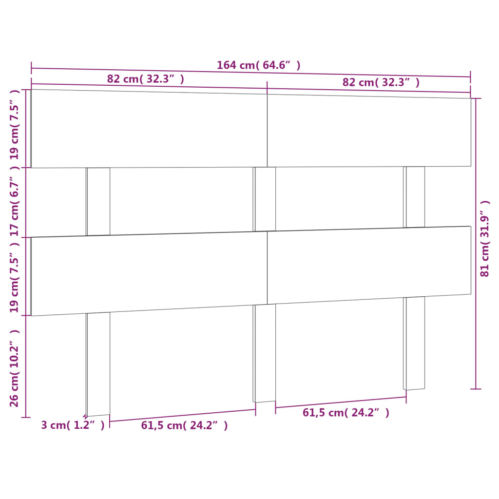 vidaXL Posteljno vzglavje 164x3x81 cm trdna borovina