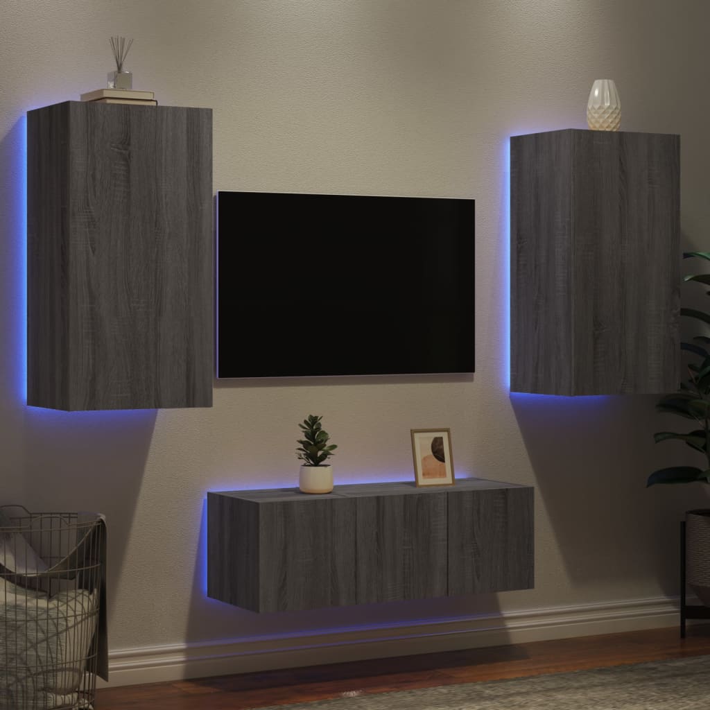 vidaXL Komplet TV omaric LED 4-delni siva sonoma inženirski les