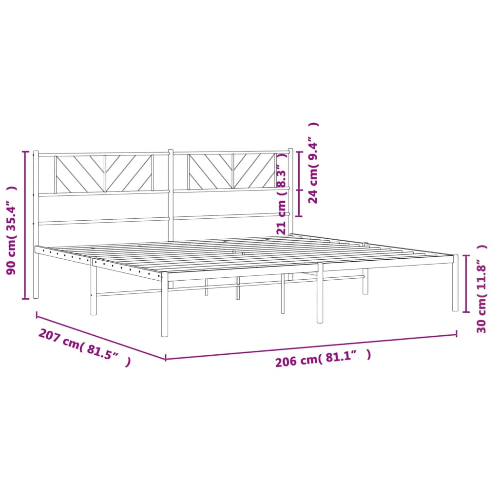 vidaXL Kovinski posteljni okvir z vzglavjem črn 200x200 cm