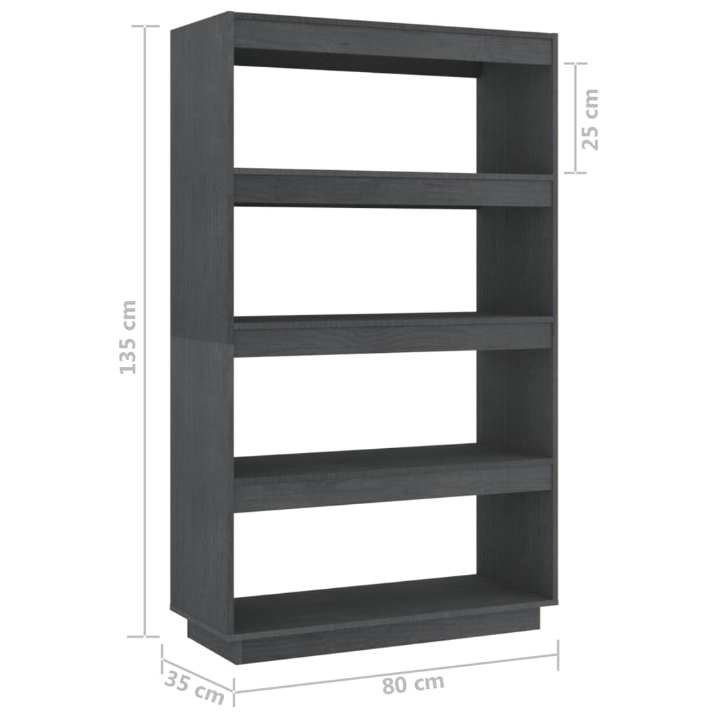 vidaXL Knjižna omara za razdelitev prostora siva 80x35x135 cm borovina