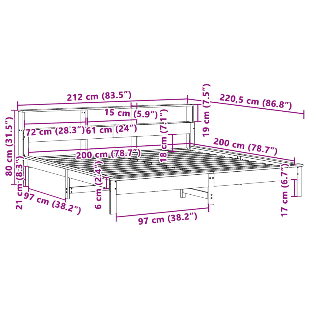 vidaXL Posteljni okvir brez vzmetnice bel 200x200 cm trdna borovina