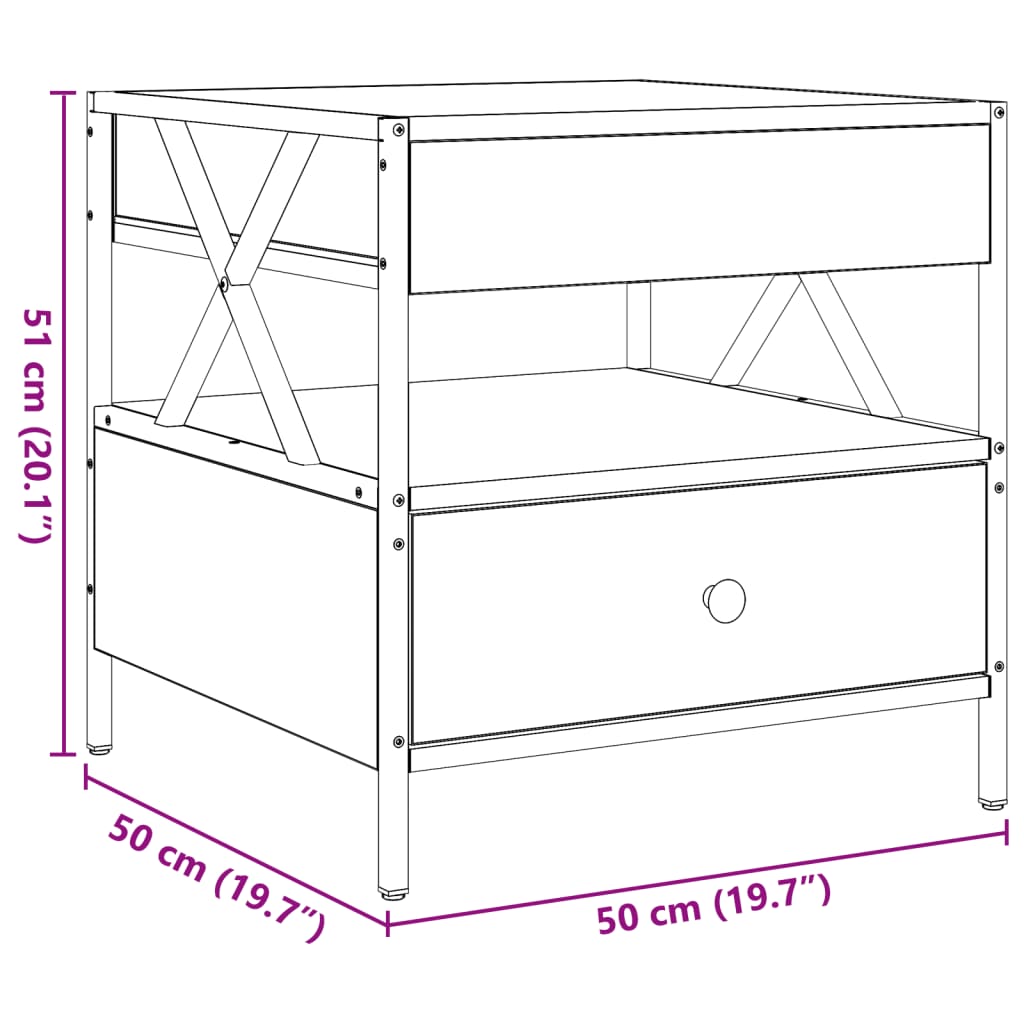 vidaXL Klubska mizica z neskončnimi LED siva sonoma 50x50x51 cm