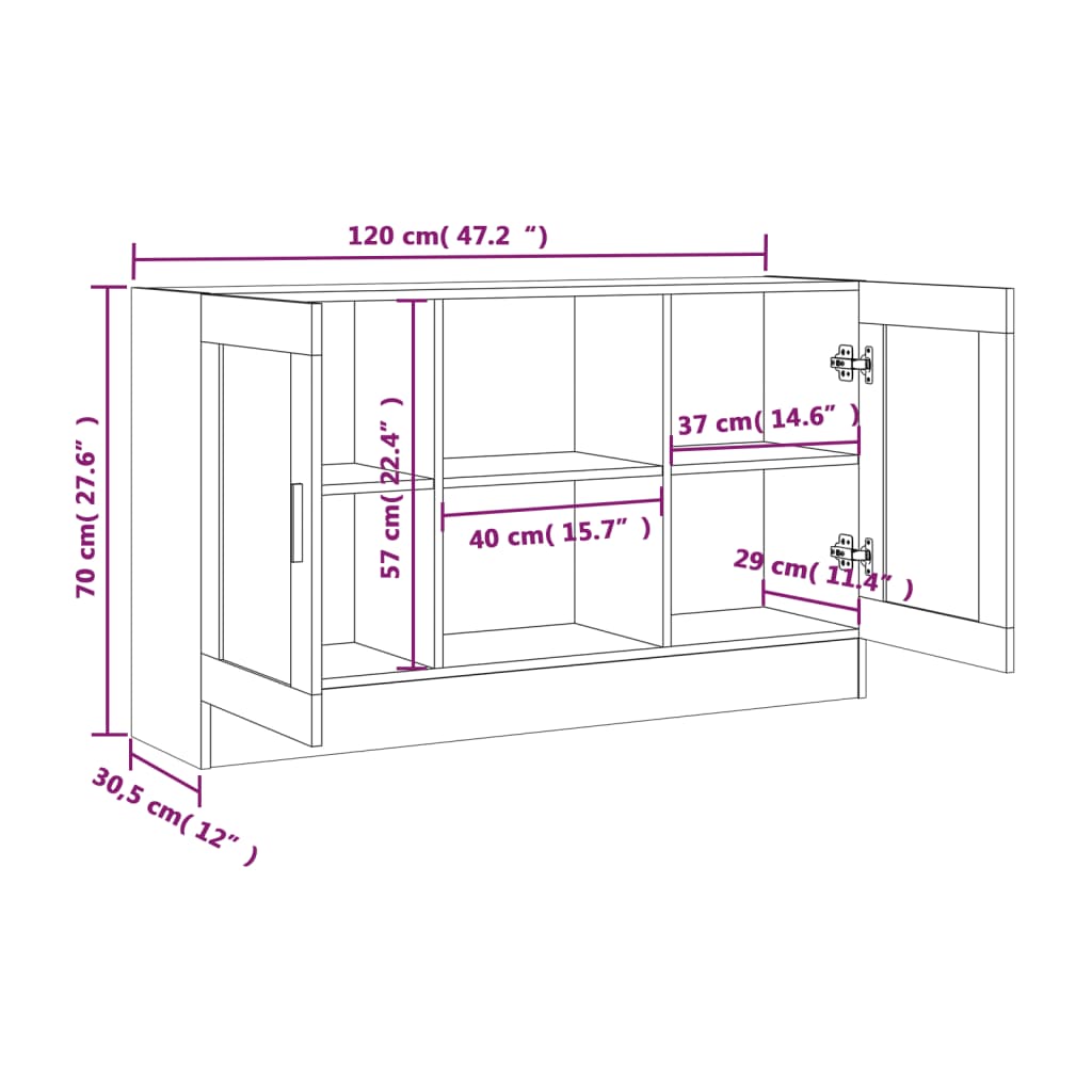 vidaXL Komoda siva sonoma 120x30,5x70 cm konstruiran les