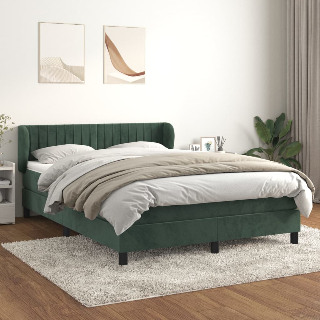 vidaXL Box spring postelja z vzmetnico temno zelena 140x200 cm žamet