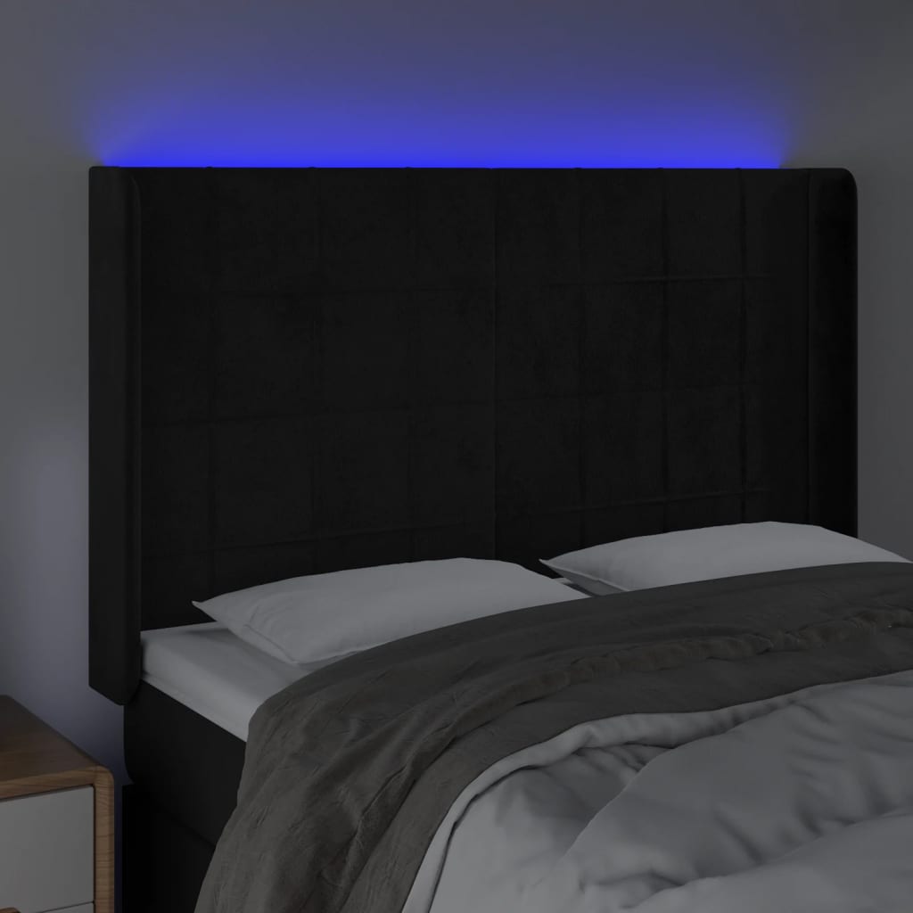 vidaXL LED posteljno vzglavje črno 147x16x118/128 cm žamet