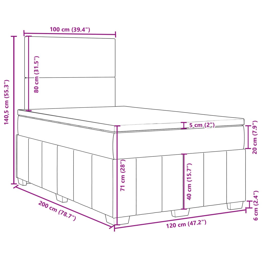 vidaXL Box spring postelja z vzmetnico črn 120x200 cm blago