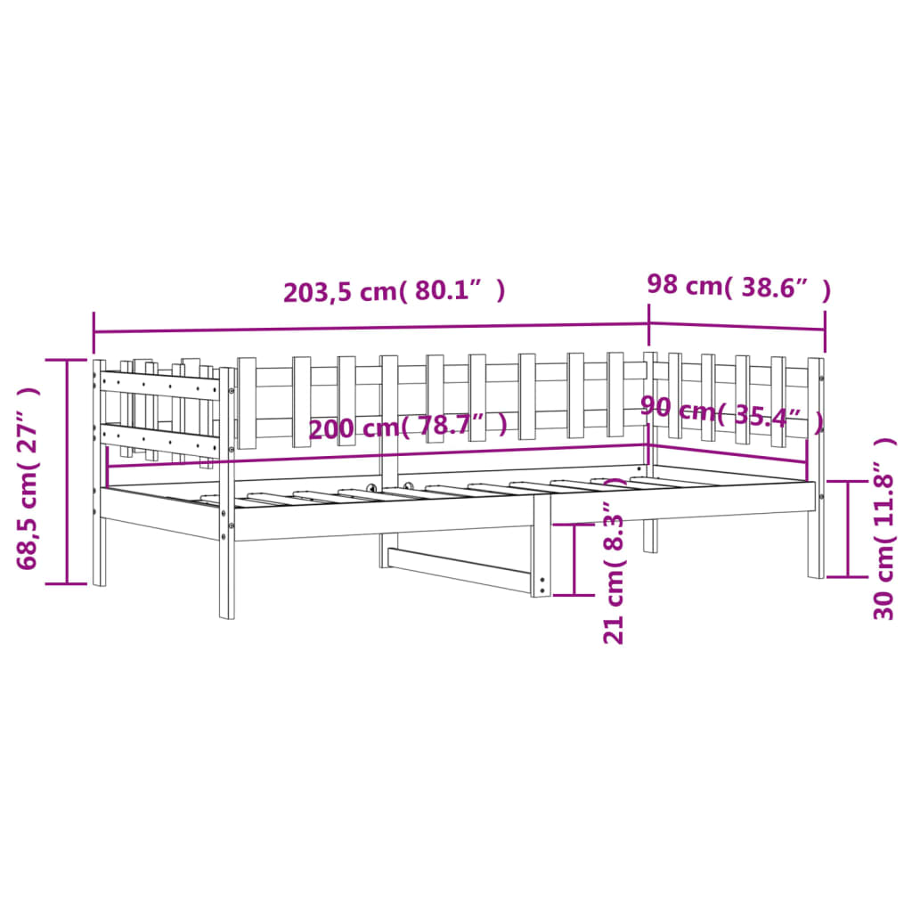 vidaXL Izvlečna postelja brez vzmetnice 90x200 cm trdna borovina