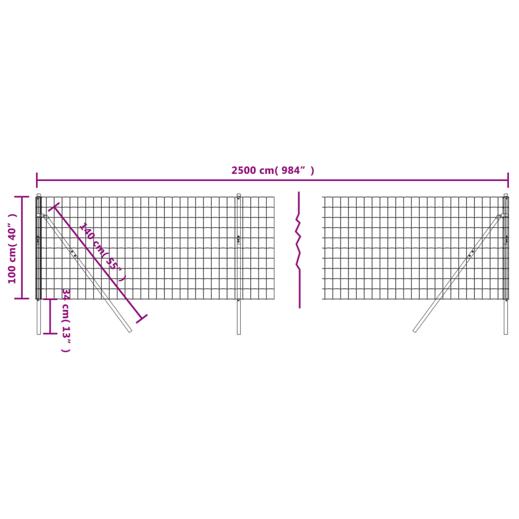 vidaXL Ograja iz žične mreže antracitna 1x25 m pocinkano jeklo