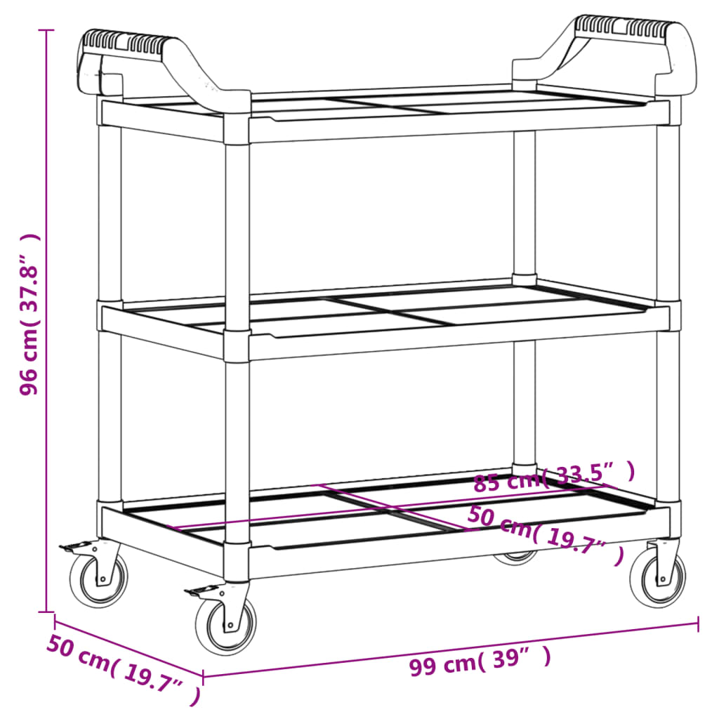 vidaXL 3-nadstropni voziček črn 99x50x96 cm aluminij