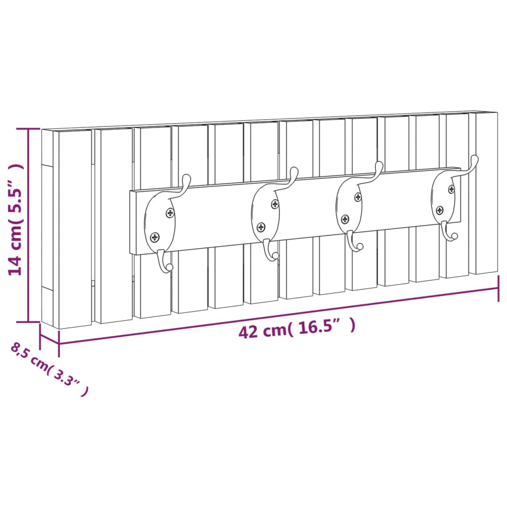 vidaXL Stenski obešalnik 42x8,5x14 cm trdna orehovina