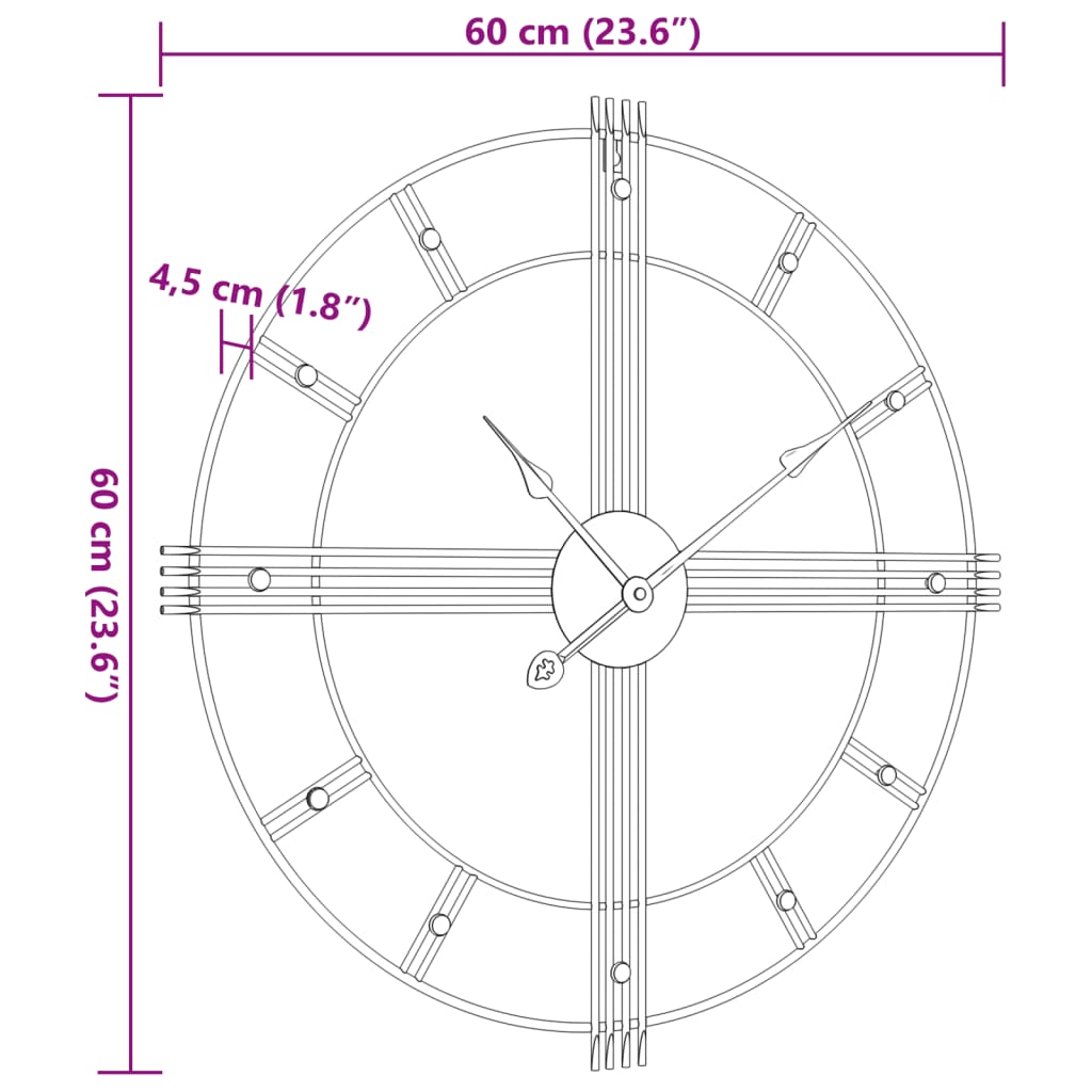 vidaXL Stenska ura črna Ø60 cm železo