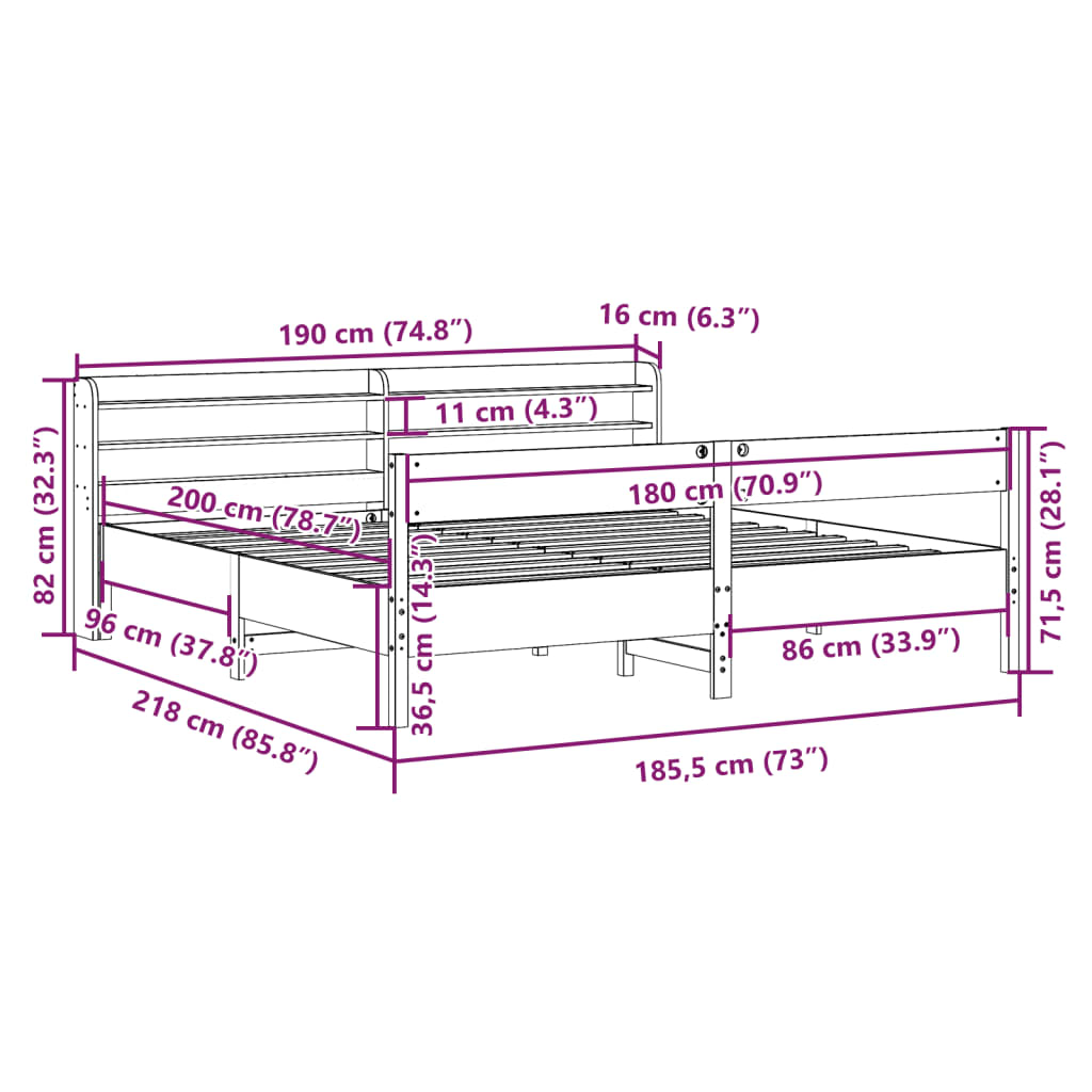 vidaXL Posteljni okvir brez vzmetnice bel 180x200 cm trdna borovina