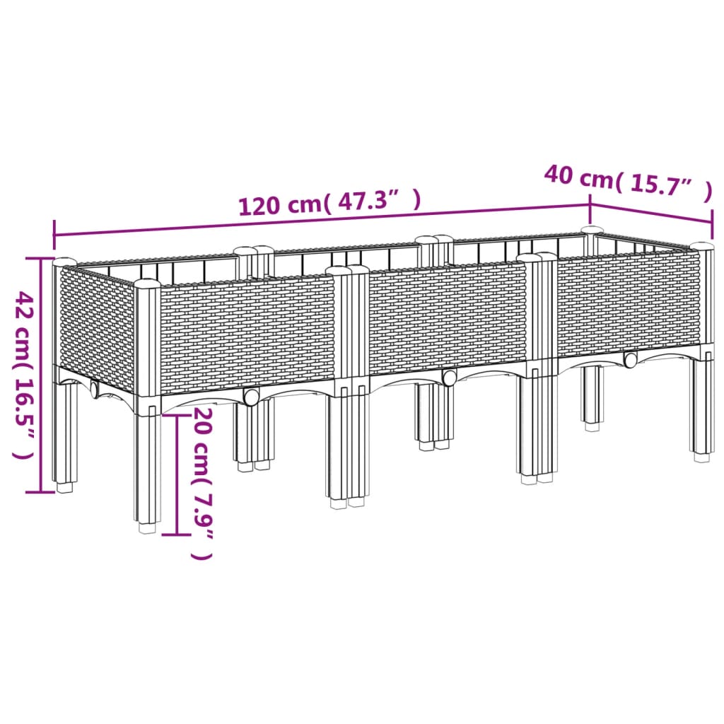 vidaXL Cvetlično korito z nogami rjavo 120x40x42 cm PP