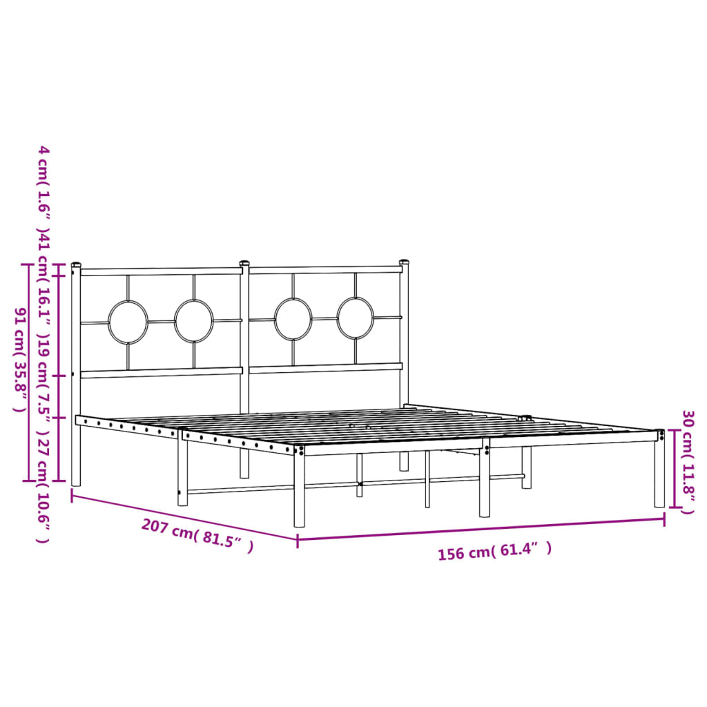 vidaXL Kovinski posteljni okvir z vzglavjem črn 150x200 cm