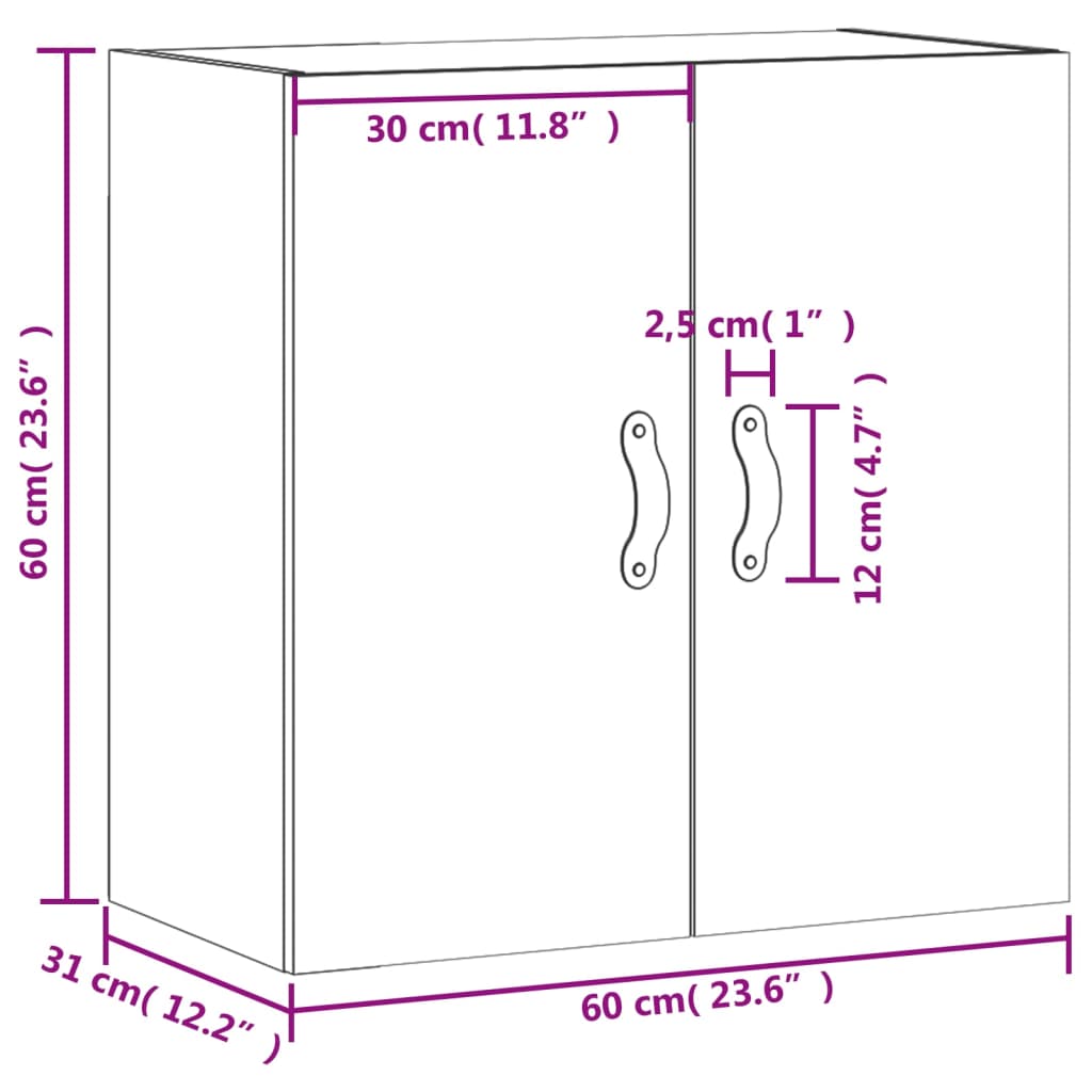 vidaXL Stenska omarica siva sonoma 60x31x60 cm inženirski les