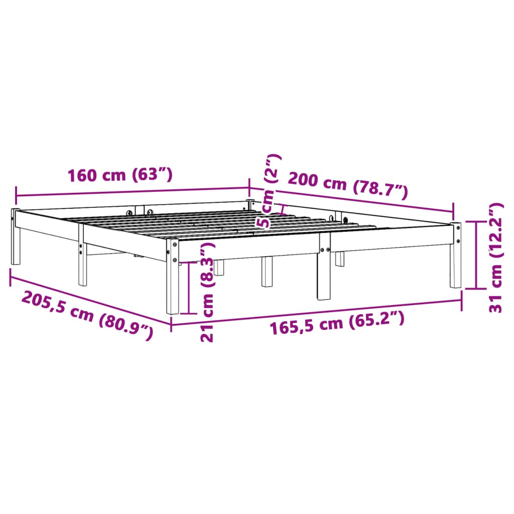 vidaXL Posteljni okvir brez vzmetnice voščeno rjav 160x200 cm borovina