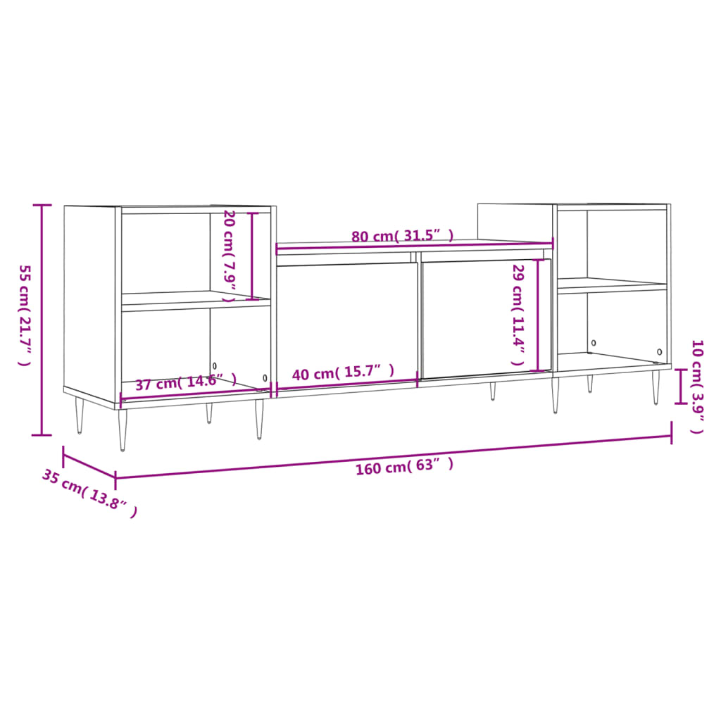 vidaXL TV omarica siva sonoma 160x35x55 cm inženirski les