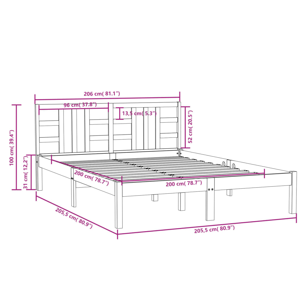 vidaXL Posteljni okvir iz trdnega lesa 200x200 cm