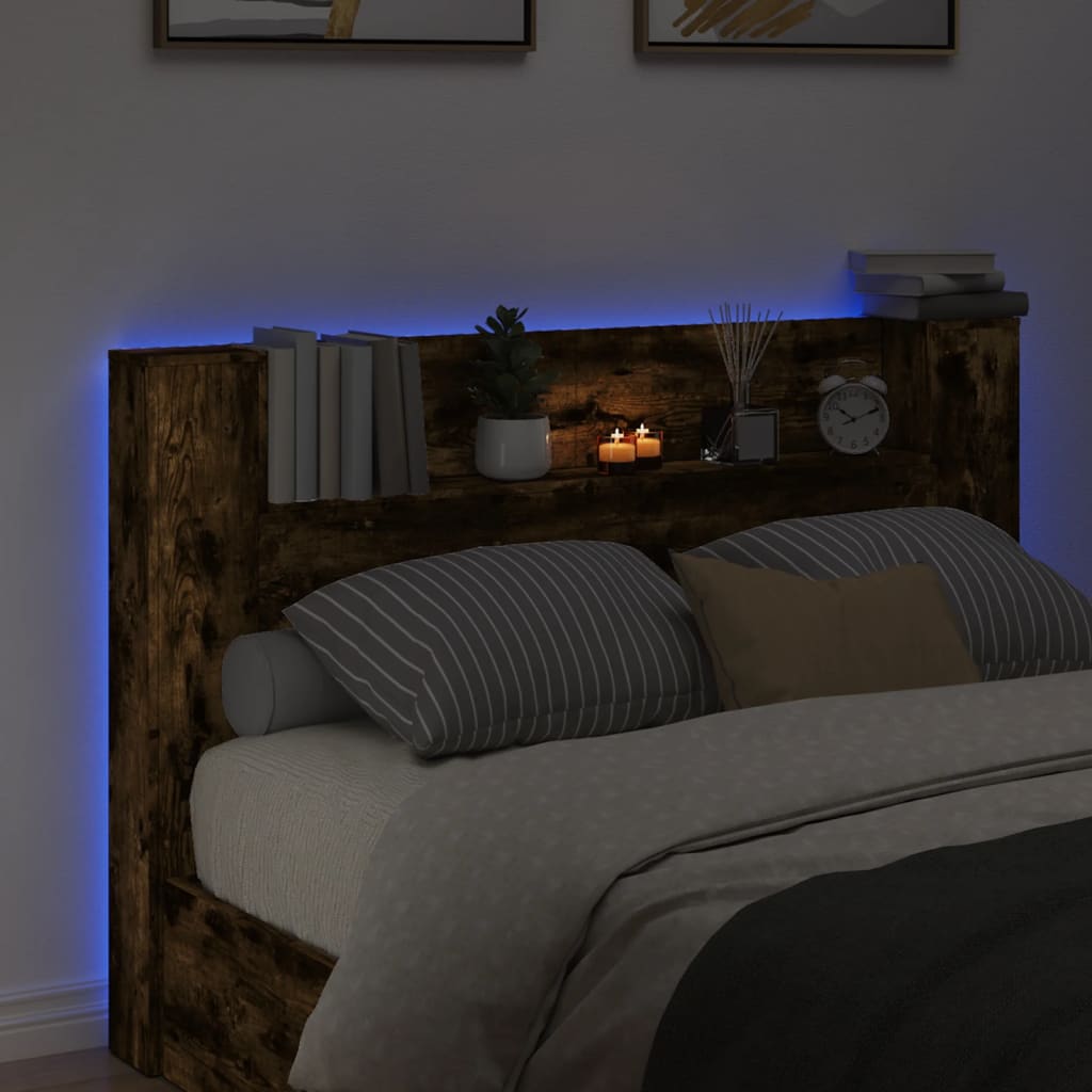 vidaXL Omarica za vzglavje postelje LED dim. hrast 160x16,5x103,5 cm