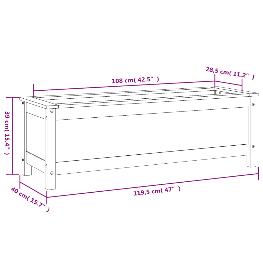 vidaXL Vrtna visoka greda siva 119,5x40x39 cm trdna borovina