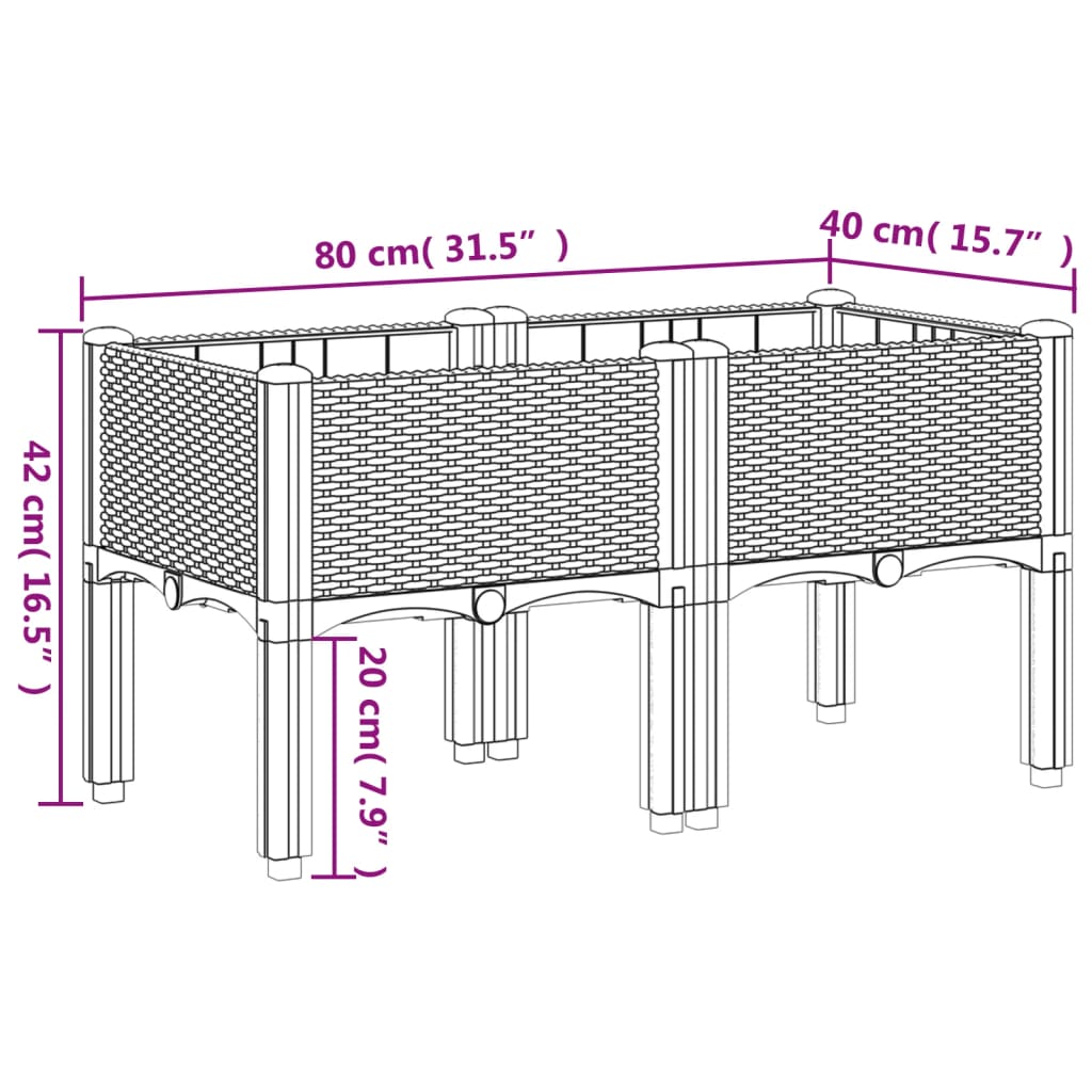 vidaXL Cvetlično korito z nogami svetlo sivo 80x40x42 cm PP