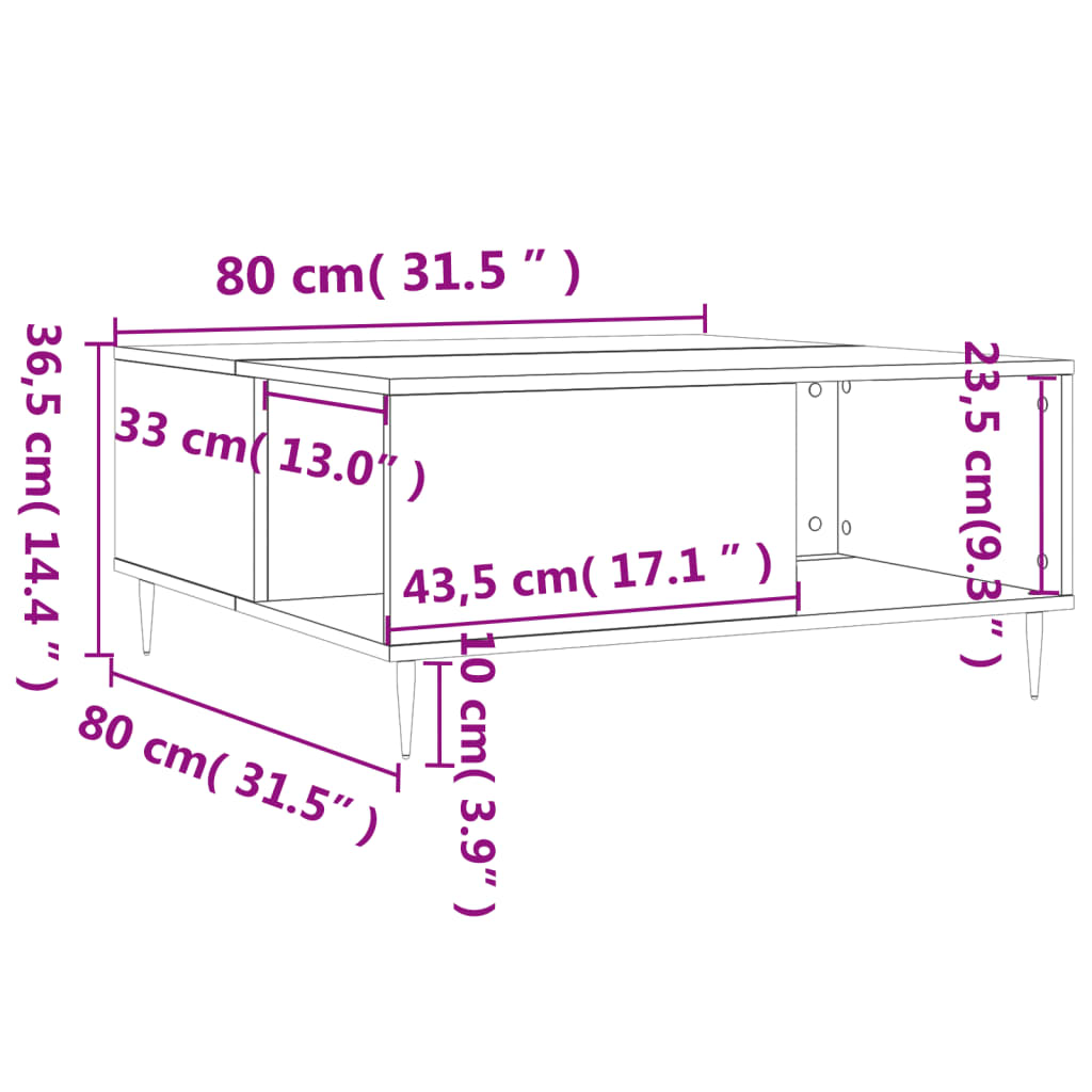 vidaXL Klubska mizica rjavi hrast 80x80x36,5 cm inženirski les