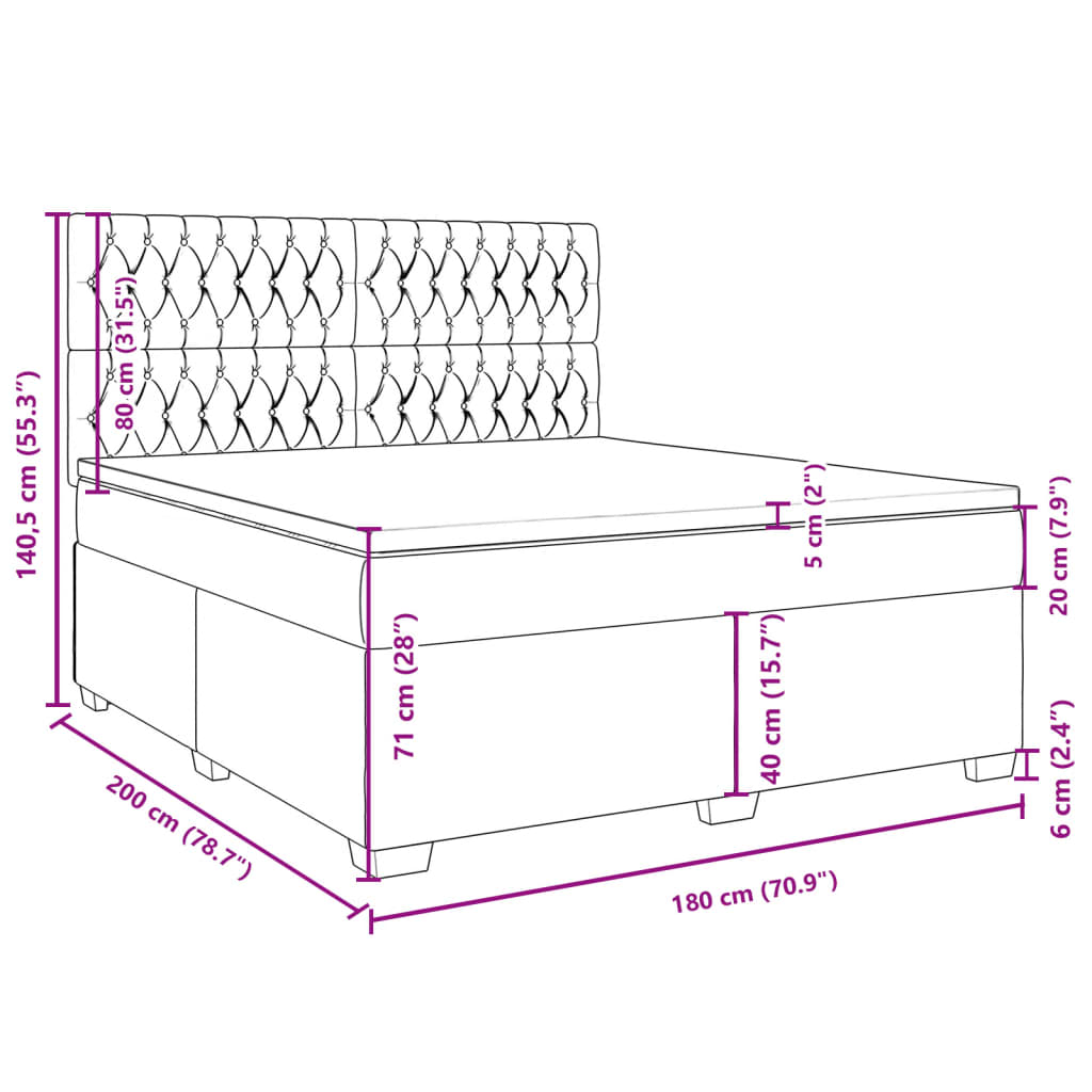 vidaXL Box spring postelja z vzmetnico svetlo siva 180x200 cm žamet