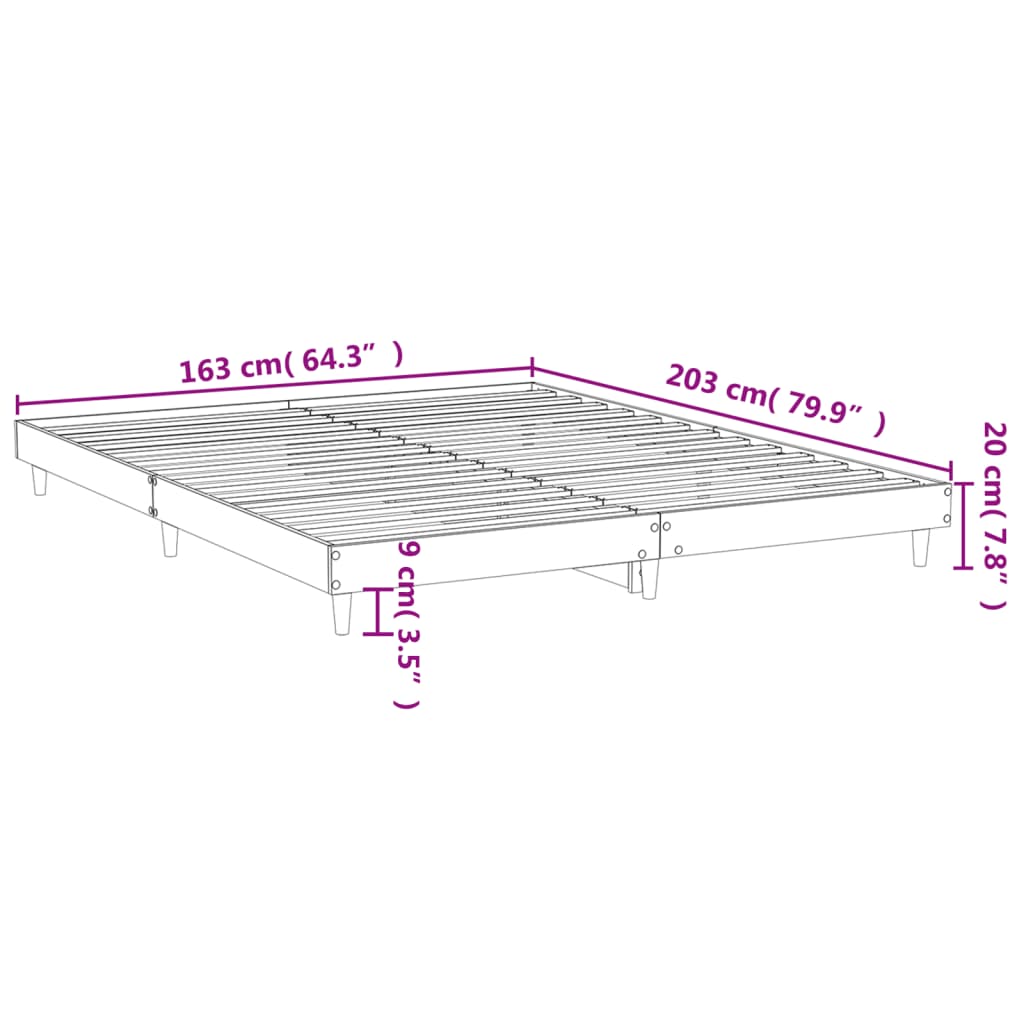 vidaXL Posteljni okvir dimljeni hrast 160x200 cm inženirski les