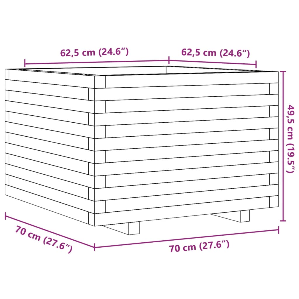 vidaXL Vrtno cvetlično korito 70x70x49,5 cm trdna borovina