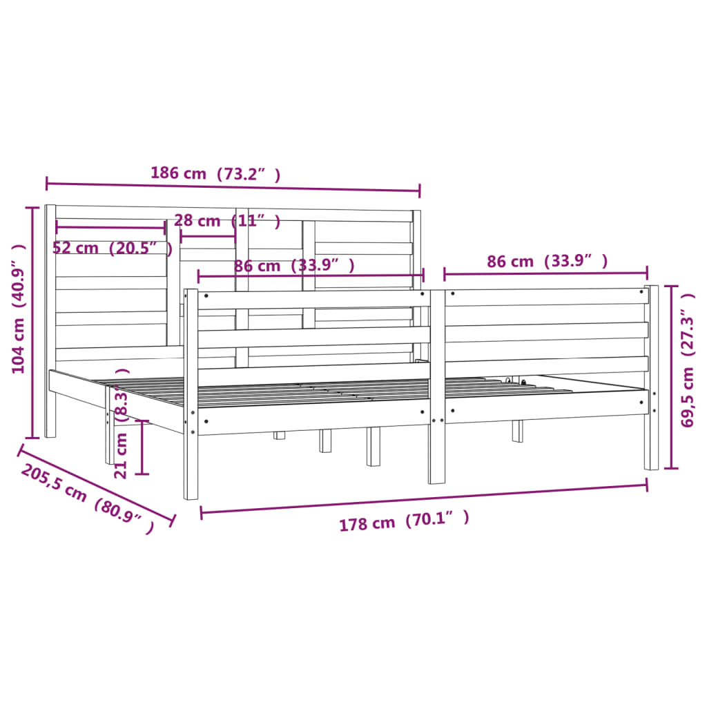 vidaXL Posteljni okvir iz trdne borovine 180x200 cm