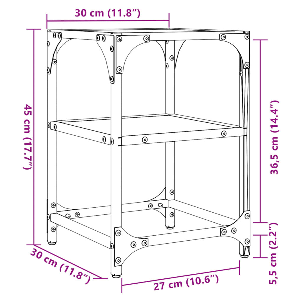 vidaXL Klubske mizice s črno stekleno površino 2 kos 30x30x45 cm jeklo