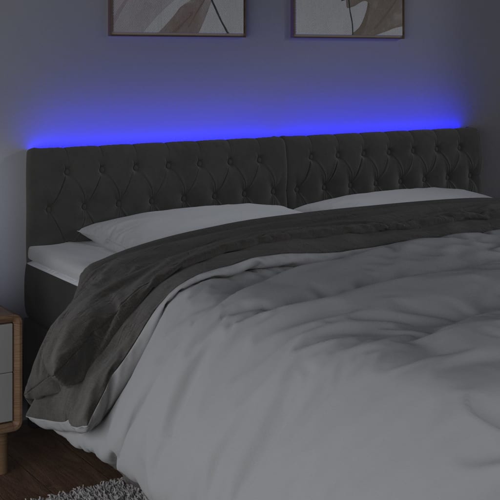 vidaXL LED posteljno vzglavje temno sivo 180x7x78/88 cm žamet