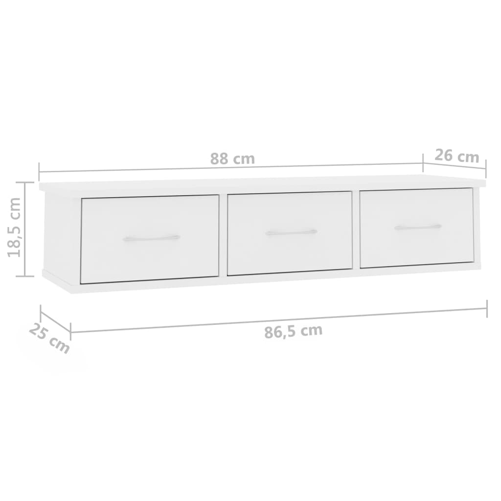 vidaXL Stenska polica s predali bela 88x26x18,5 cm iverna plošča