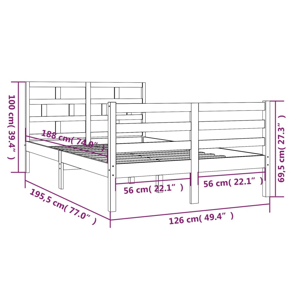 vidaXL Posteljni okvir bel 120x190 cm trden les