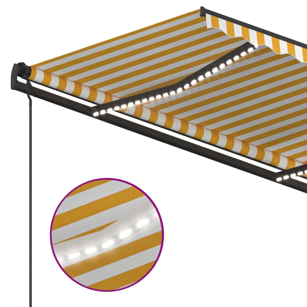 vidaXL Ročno zložljiva tenda z LED lučkami 5x3,5 m rumena in bela