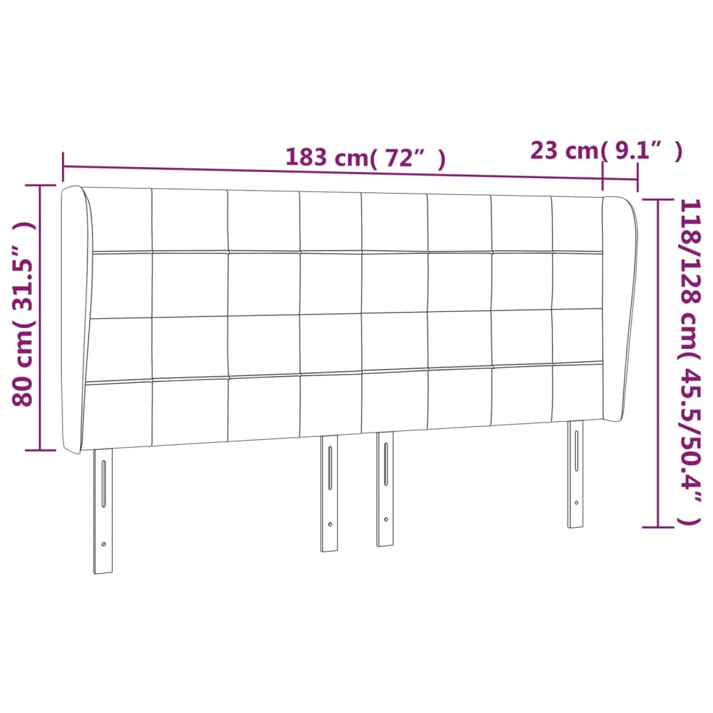 vidaXL Vzglavje z ušesi temno sivo 183x23x118/128 cm žamet