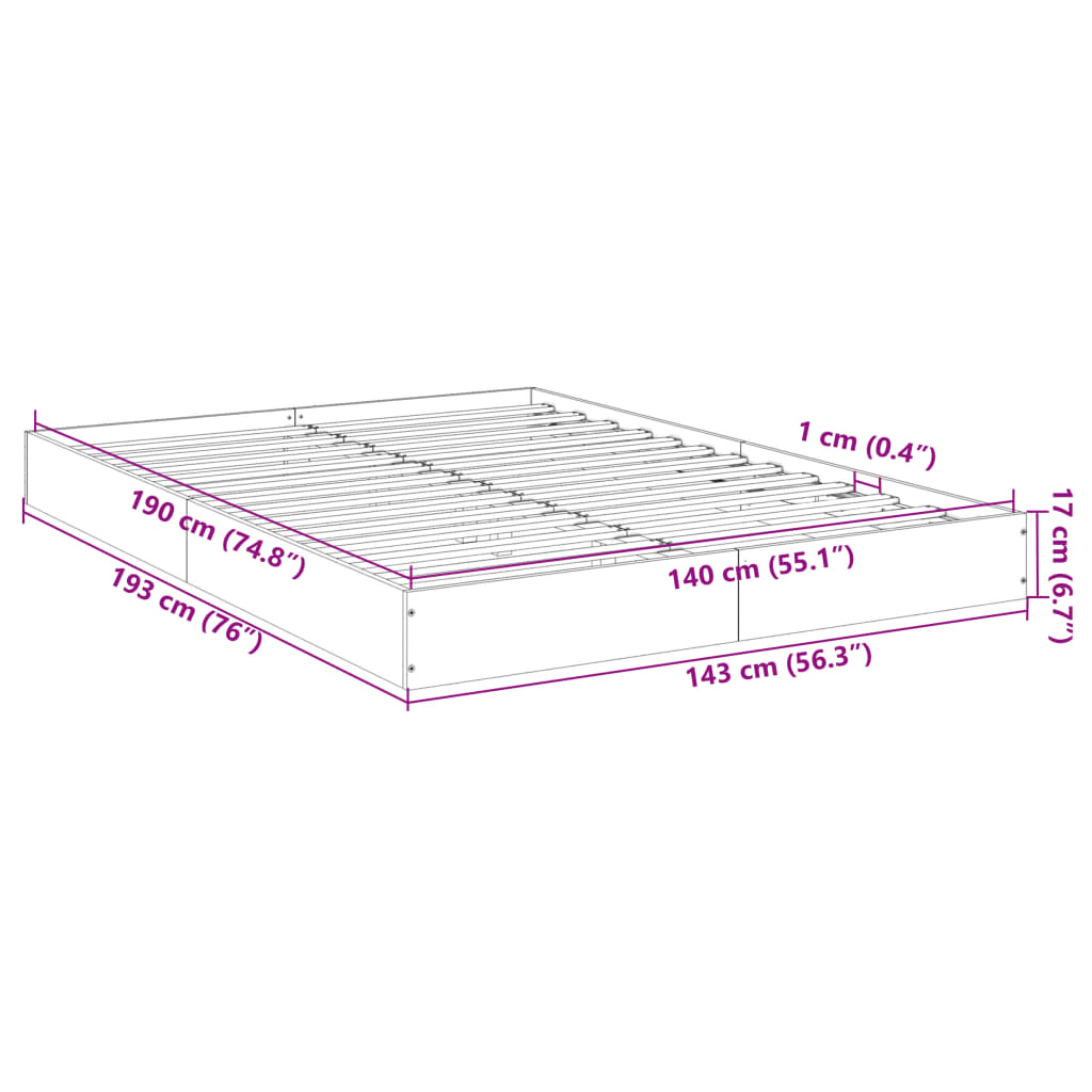 vidaXL Posteljni okvir siva sonoma 140x190 cm inženirski les