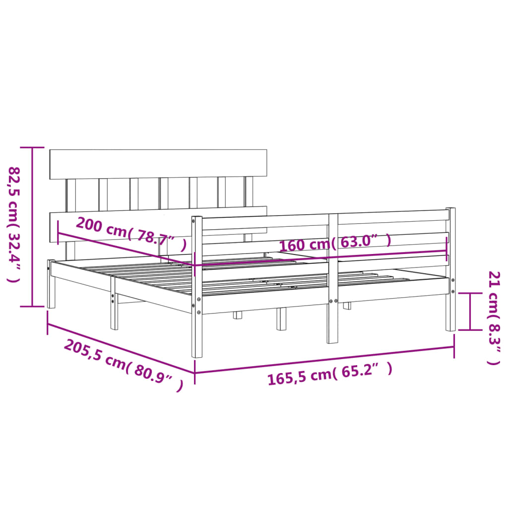 vidaXL Posteljni okvir z vzglavjem bel 160x200 cm trden les