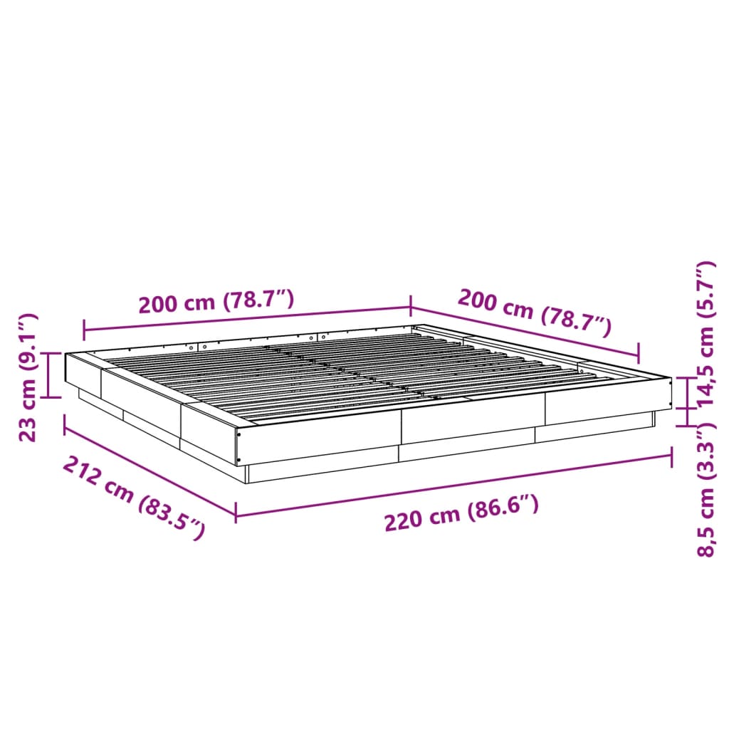 vidaXL Posteljni okvir sonoma hrast 200x200 cm inženirski les