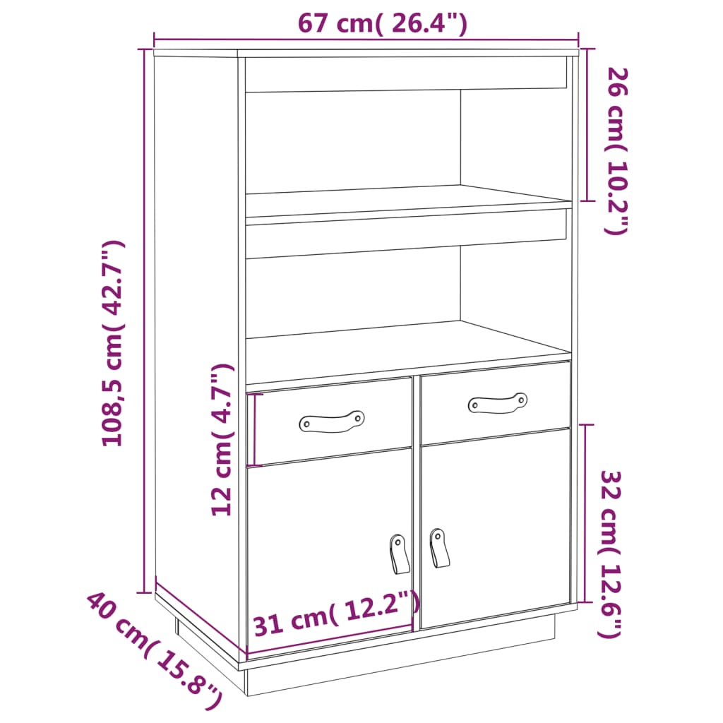 vidaXL Visoka omara siva 67x40x108,5 cm trdna borovina