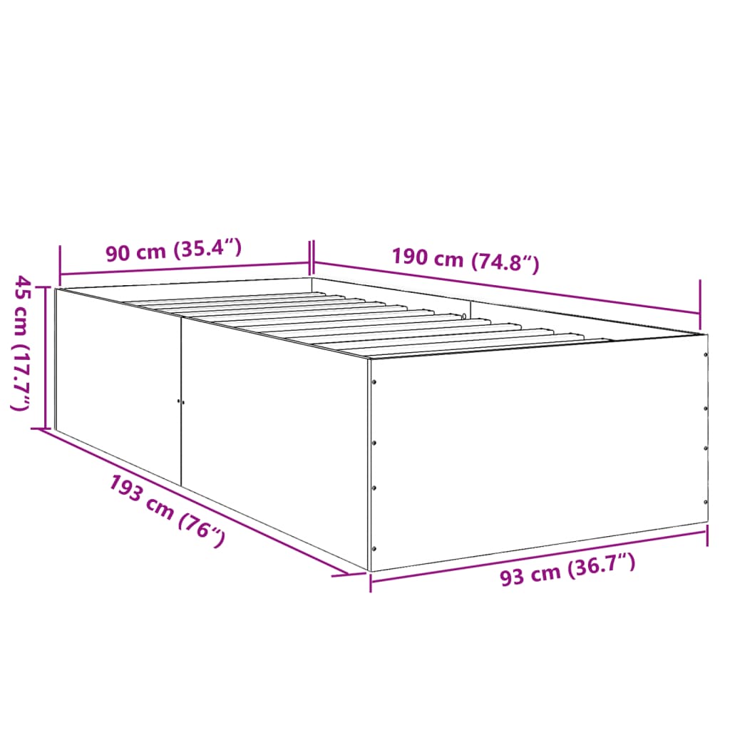 vidaXL Posteljni okvir črn 90x190 cm inženirski les