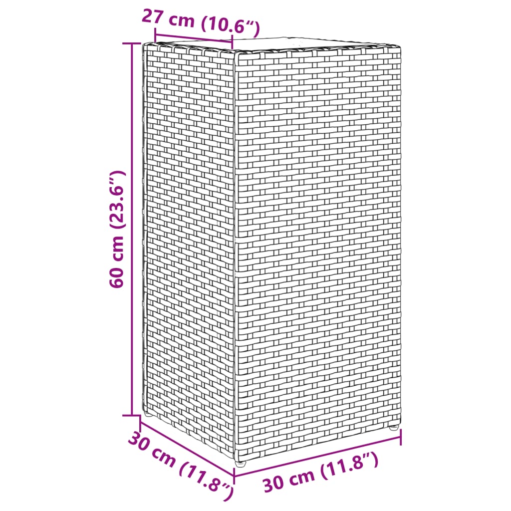 vidaXL Vrtno korito siva 30x30x60 cm poli ratan